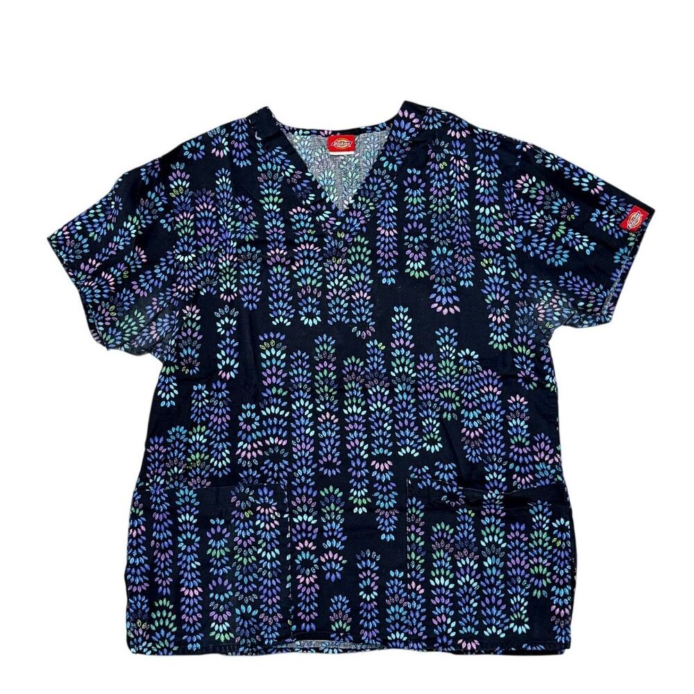 Dickies Womens Black Floral Small Short Sleeve Scrub Top Shirt